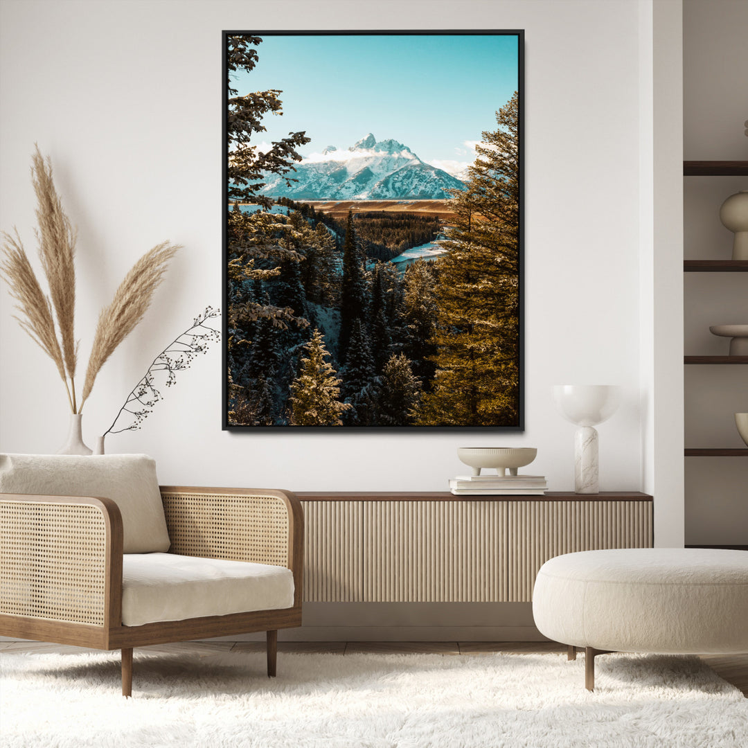 Mountain Landscape Wall Art Canvas Print, Framed Snowy Peaks Art Picture Print, Nature Photography Perfect Rustic Lodge Decor Artwork