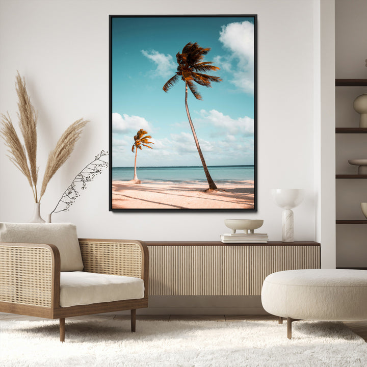 Tropical Beach Wall Art Canvas Print, Framed Coastal Palm Trees Art Picture Print, Serene Ocean View Perfect Tropical Coastal Decor Artwork