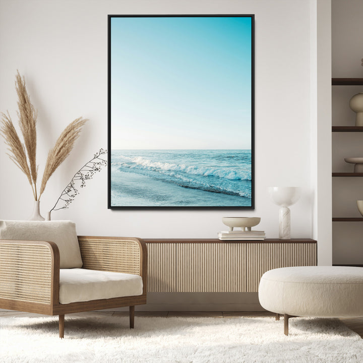 Minimalist Ocean Wall Art Canvas Print, Framed Calm Seascape Art Picture Print, Soft Blue Tones Perfect Coastal Minimalist Decor Artwork