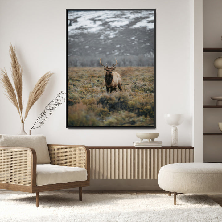Wild Elk Wall Art Canvas Print, Mountain Wilderness Print, Framed Majestic Animal Art Print, Large Rustic Wildlife Wall Art Printing