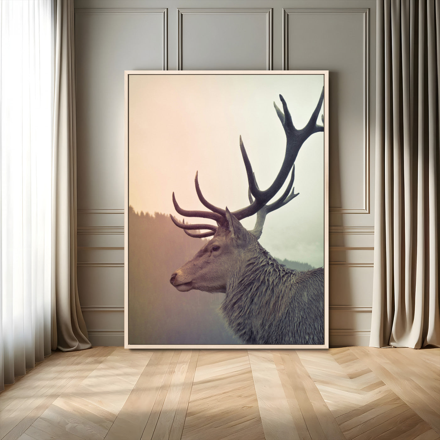 MGV-FC-24X36 - Deer Canvas Print Wall Art Canvas Print, Framed Woodland Animal Decor Art Picture Print, Rustic Lodge Wall Art Perfect Rustic Lodge Decor Artwork