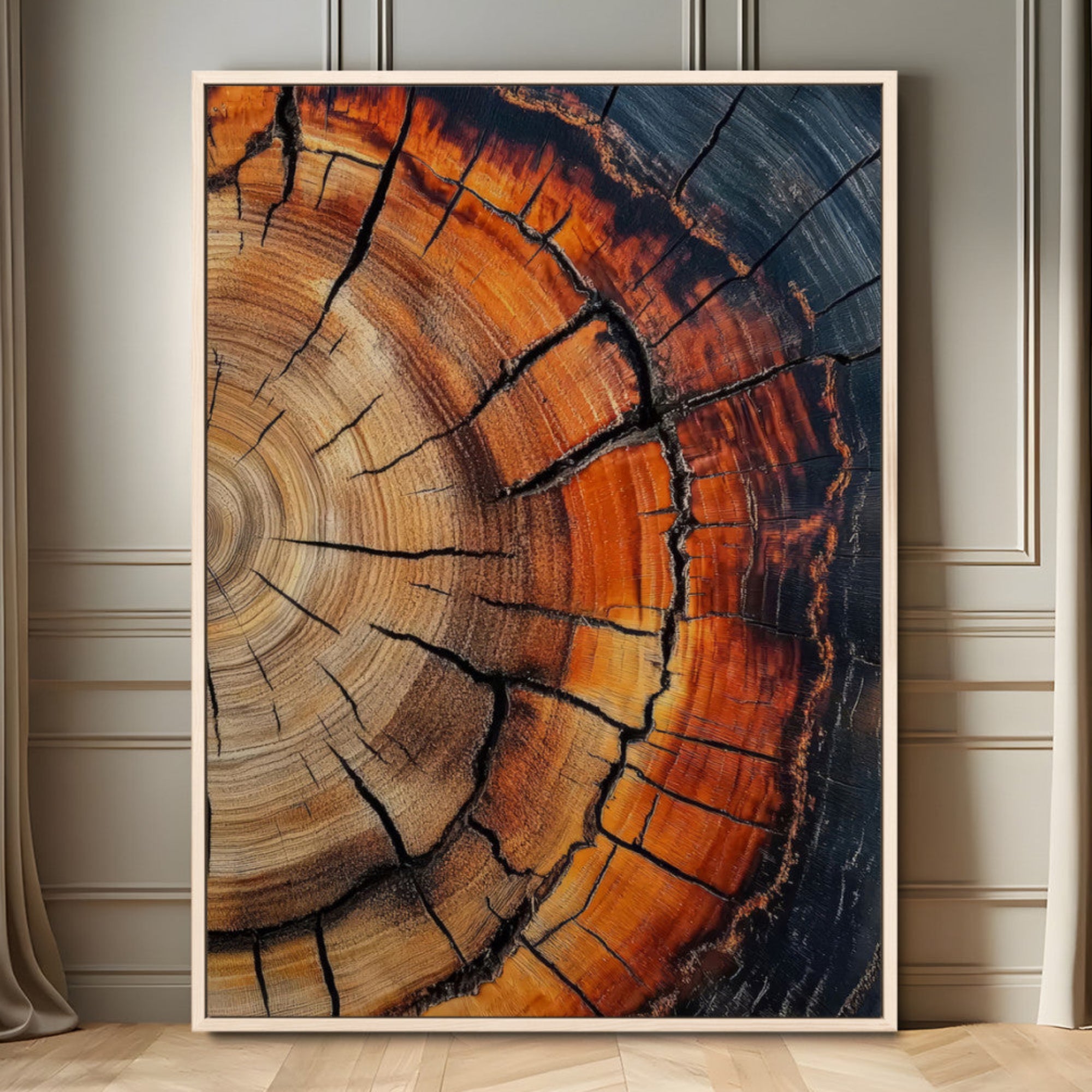 85081080-MGV-FC-24X36_Natural-Close Up Tree Rings Wall Art – Framed Abstract Wood Canvas Artwork, Warm Earth Tone Design, Rustic Nature Decor for Home, Office