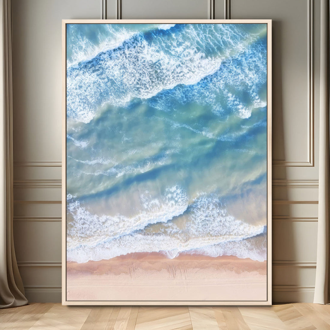 Aerial Ocean Waves Wall Art | Framed Tranquil Beach Canvas