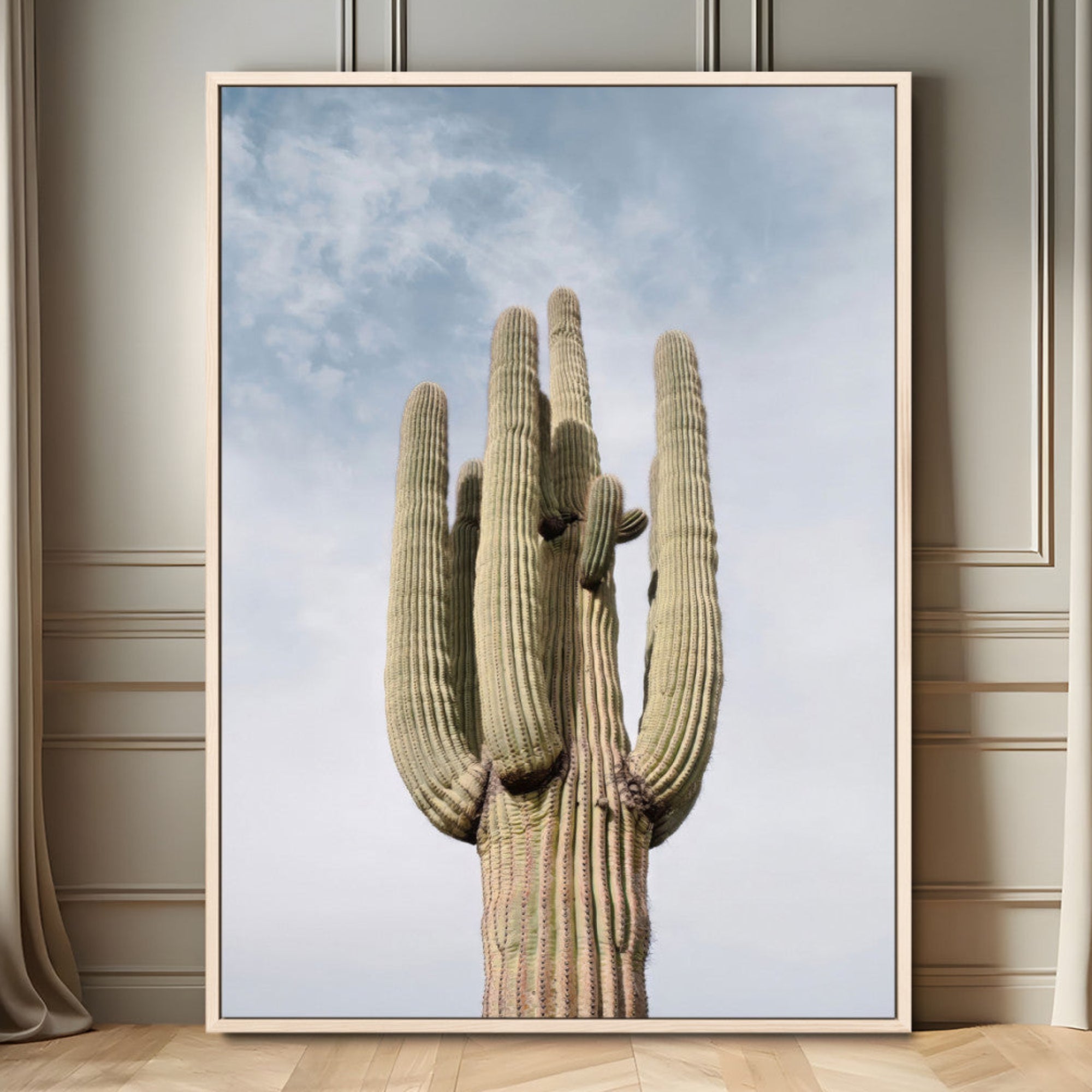 MGV-FC-24X36 - Desert Cactus Canvas Wall Art – Large Saguaro Cactus Photo, Minimalist Nature Decor, Blue Sky