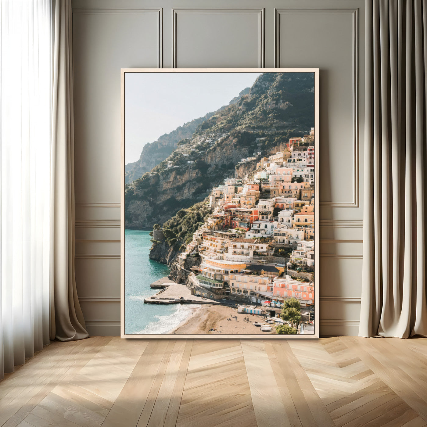 MGV-FC-24X36 - Scenic Coastal Cliffside Town Wall Art – Mediterranean Seaside View Canvas Print, Vibrant Wrapped Canvas for Living Room, Office, Home Decor