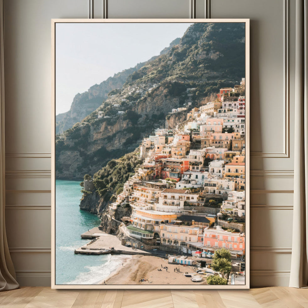 Mediterranean Coastal Cliffside Town Wall Art – Vibrant Seaside Wall ...