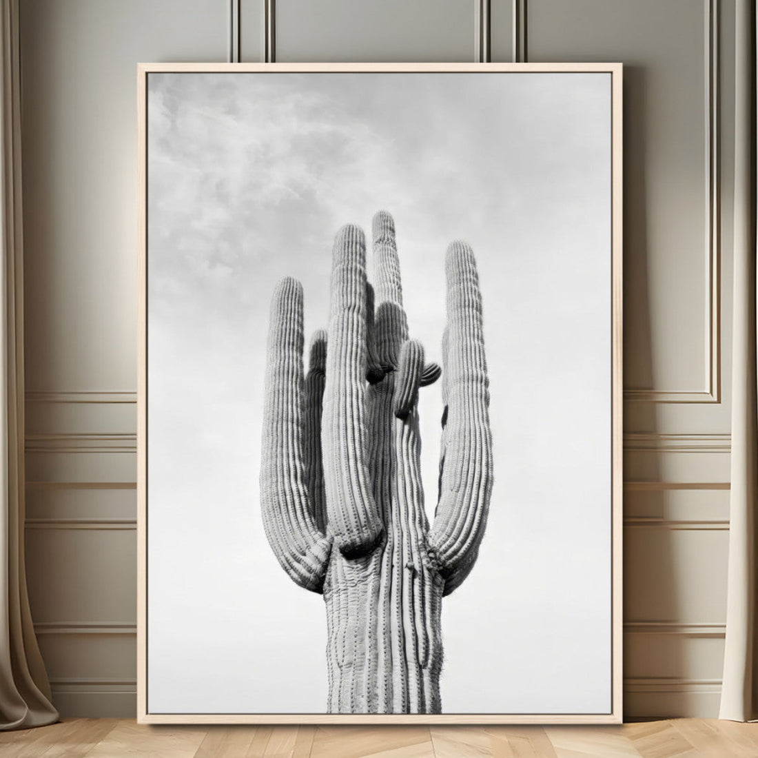 Saguaro Cactus Wall Art | Black and White Desert Canvas Print