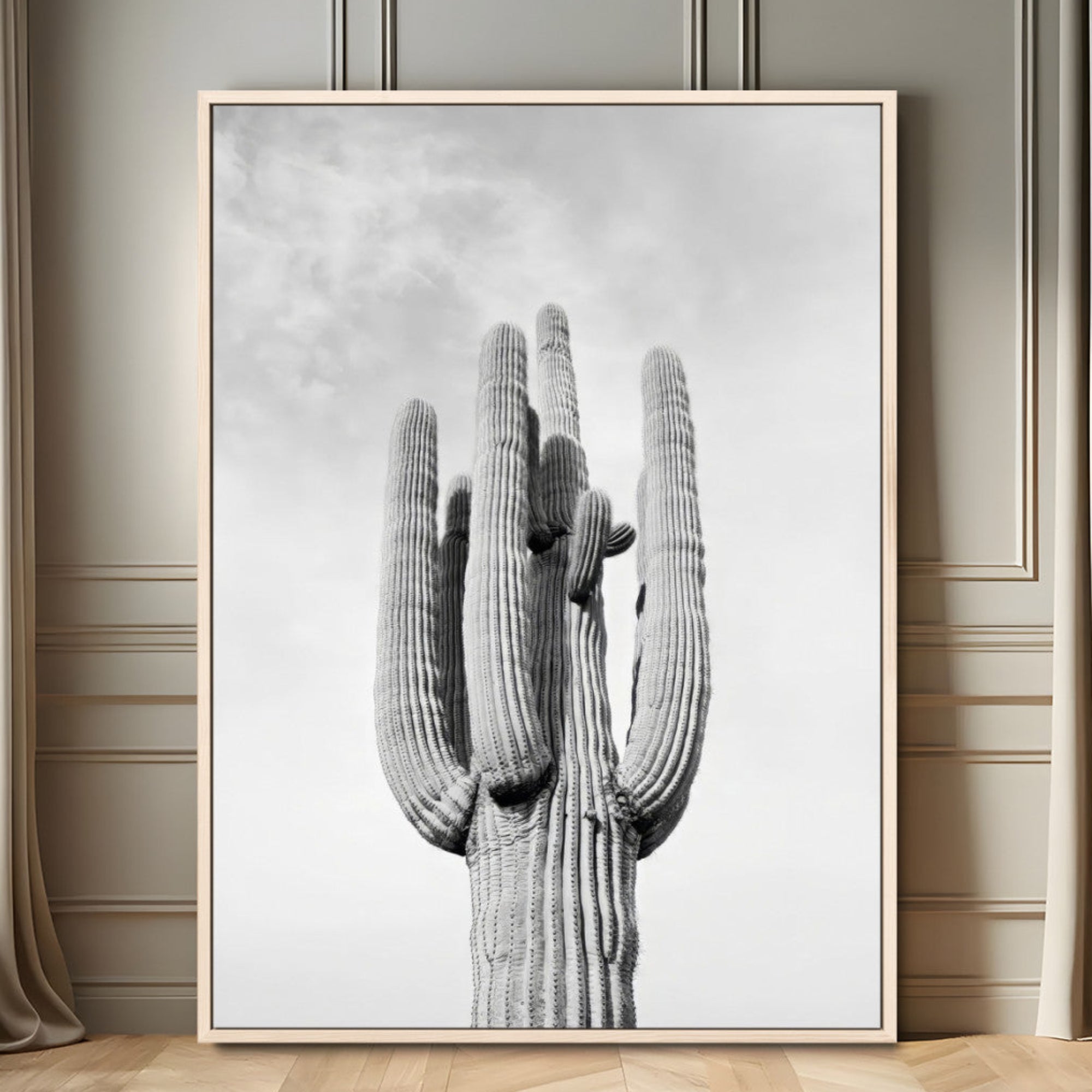 MGV-FC-24X36 - Saguaro Cactus Wall Art – Black and White Desert Landscape Canvas Print, Modern Minimalist Nature Decor for Home, Office, Living Room