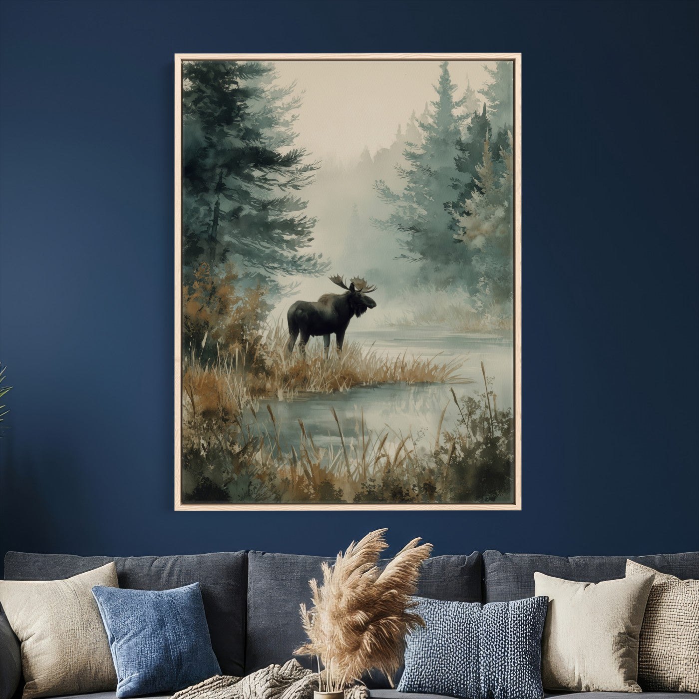 78345154-MGV-CV-24X36 - Watercolor Abstract Moose Forest Wall Art Canvas Print – Wildlife Nature Artwork Print for Living Room, Cabin, and Office Decor