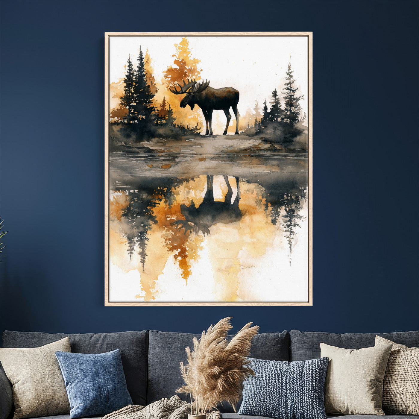 86920530-MGV-CV-24X36 - Abstract Moose Forest Wall Art Canvas Print – Wildlife Nature Artwork Print for Living Room, Cabin, and Office Decor