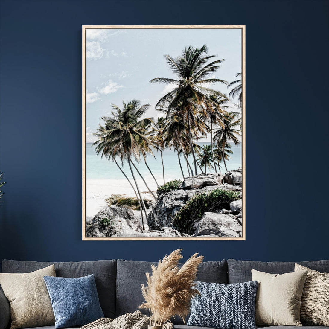 Tropical Trees Beach Wall Art Canvas Print, Coastal Ocean Scene