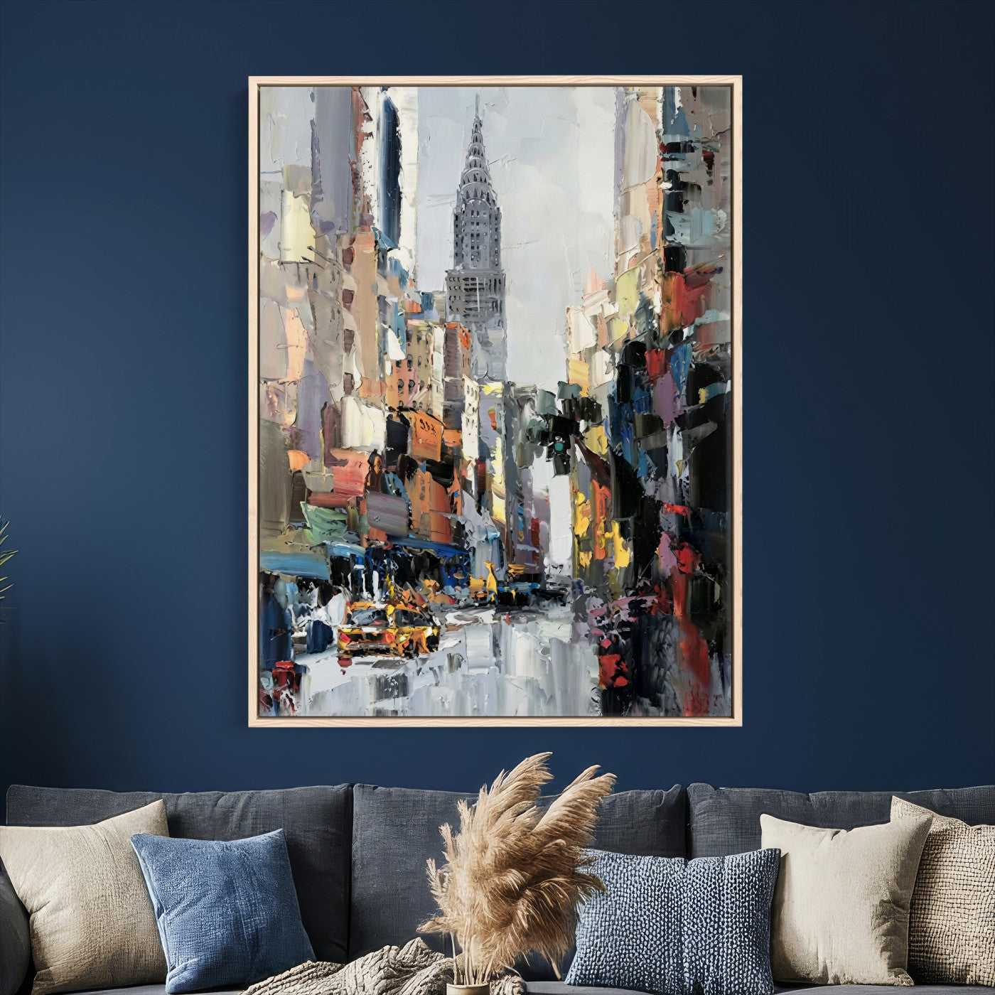 22144128-MGV-CV-24X36 - Chrysler Building New York Wall Art Canvas Print, Abstract NYC Street Painting Canvas Print, Modern Manhattan City Artwork for Living Room Decor