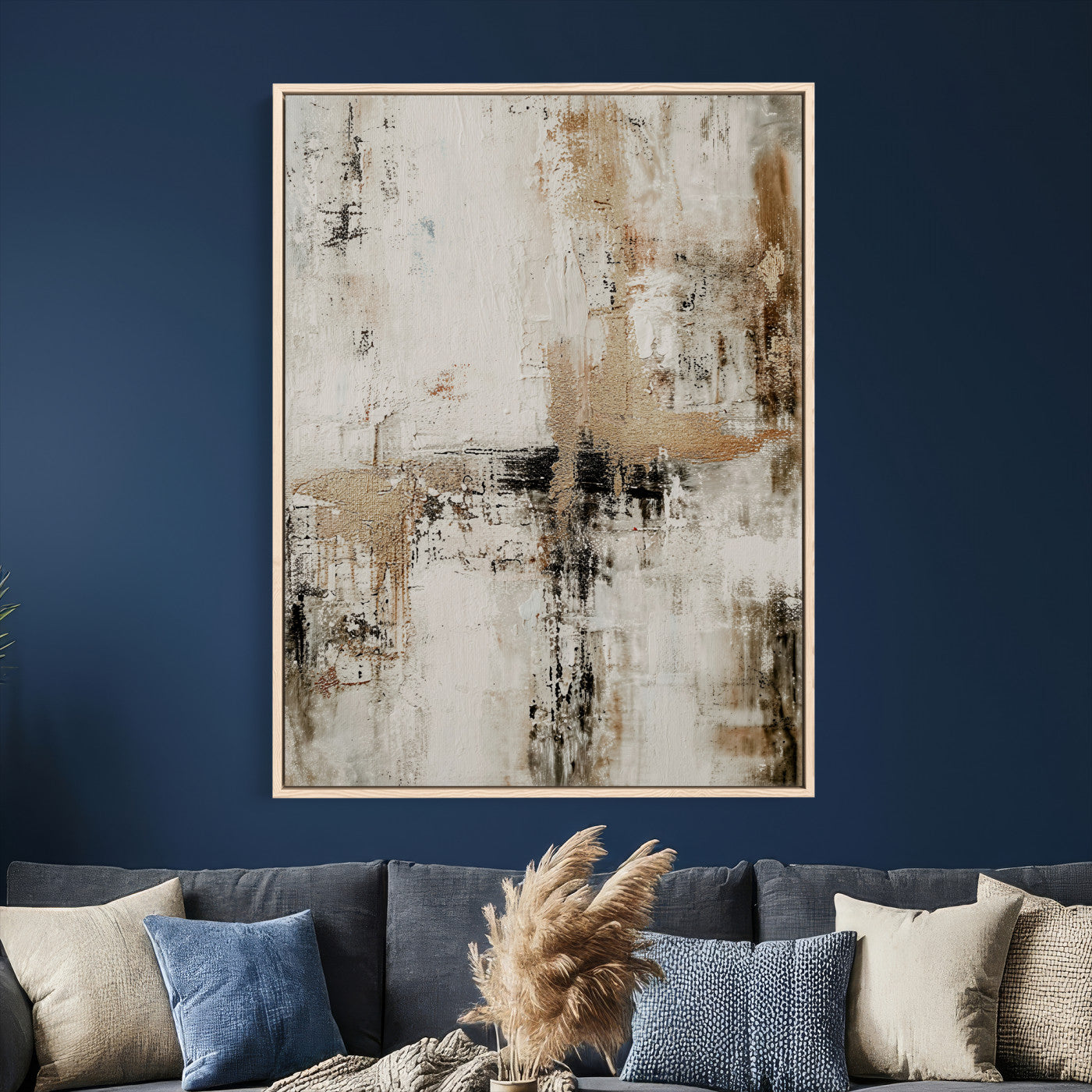 381262454-MGV-CV-24X36 - Neutral Abstract Wall Art Canvas Print, Beige Black Textured Modern Canvas Print, Minimalist Contemporary Artwork for Living Room Decor
