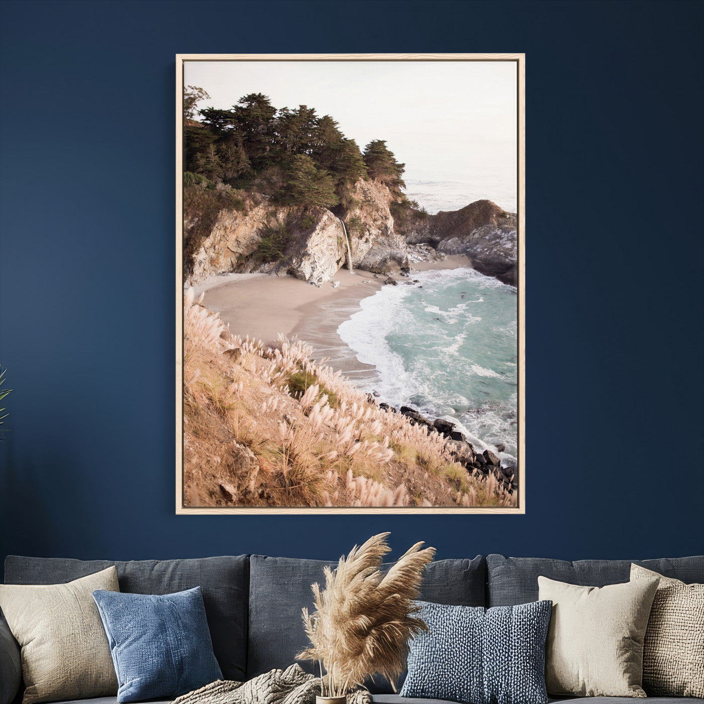 66328547-MGV-CV-24X36 - McWay Falls Canvas Wall Art, Big Sur California Photography Print, Waterfall Beach Coastal Decor, Julia Pfeiffer State Park, Boho Nature Print