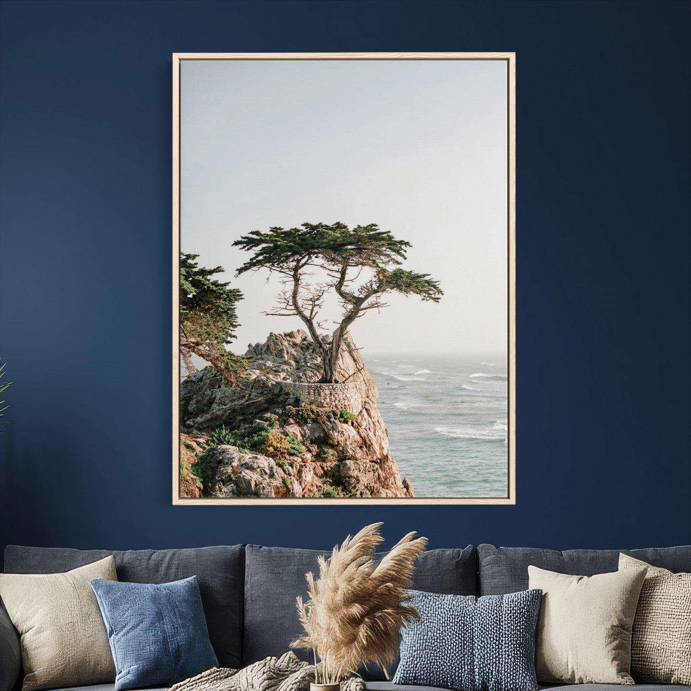 68839391-MGV-CV-24X36 - Lone Cypress Canvas Wall Art, Pebble Beach California Photography Print, Coastal Tree Ocean Decor, Monterey Nature Art, Minimalist Wall Art