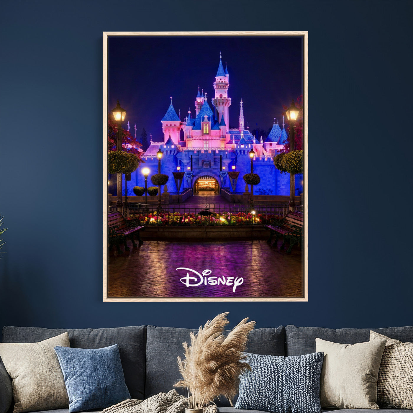79435D-MGV-CV-24X36 - Disney Castle Wall Art – Framed Magic Kingdom Canvas Artwork, Fairytale Design, Kids Room Fantasy Decor for Home, Office