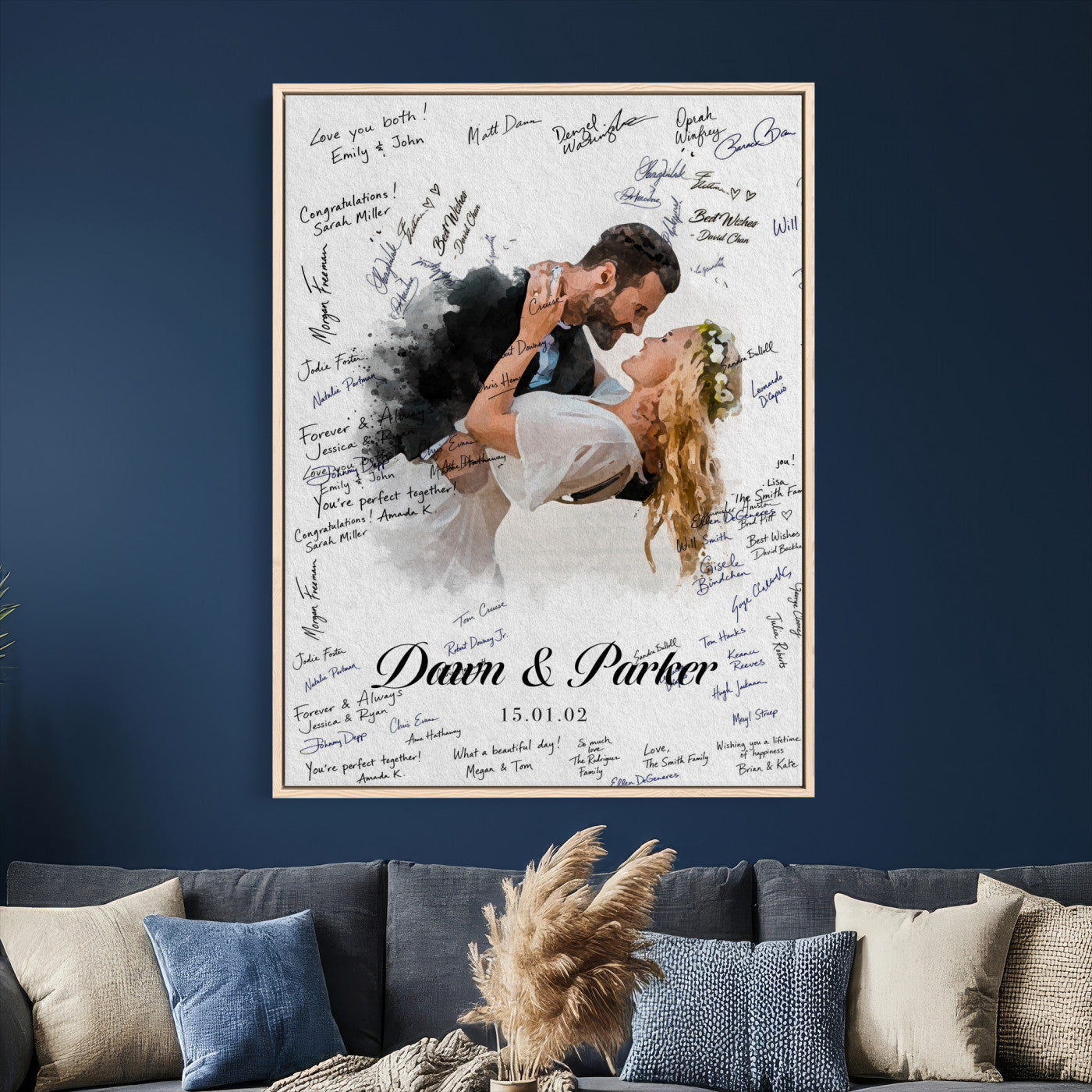 38010783-MGV-CV-24X36 - Wedding Guest Book Alternative Wall Art Canvas Print, Personalized Wedding Signature Poster, Custom Couple Photo Guestbook Canvas