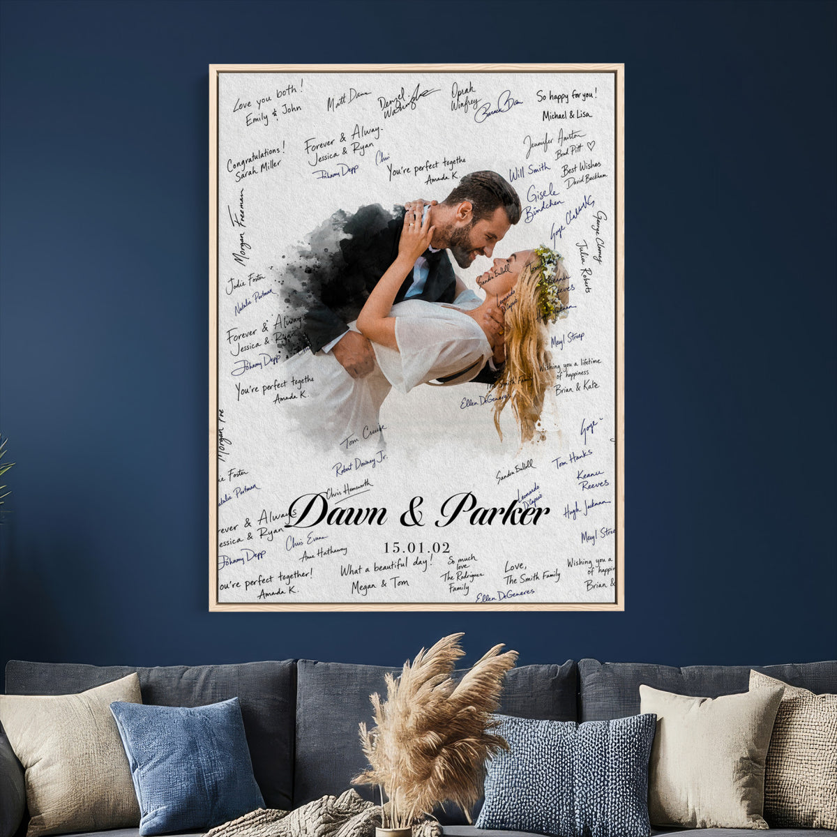 38010783-MGV-CV-24X36_GalleryWrapped - Wedding Guest Book Alternative Wall Art Canvas Print, Personalized Couple Photo Guestbook