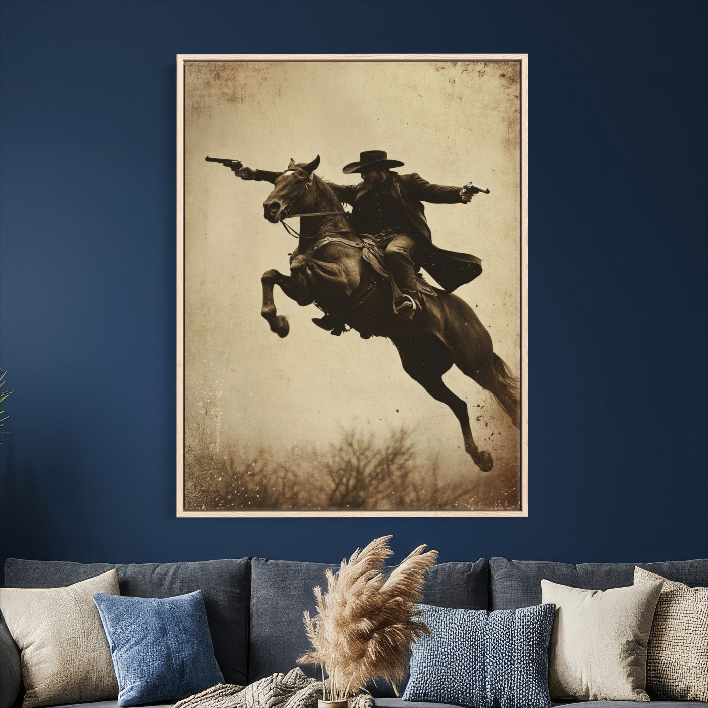 50552553-MGV-CV-24X36 - Vintage Cowboy Wall Art Canvas Print, Western Horse Rider Decor