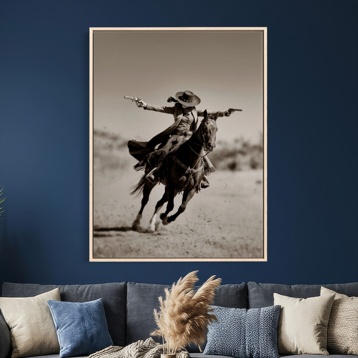 15018755-MGV-CV-24X36 - Vintage Cowboy Wall Art Canvas Print, Western Horse Rider Decor