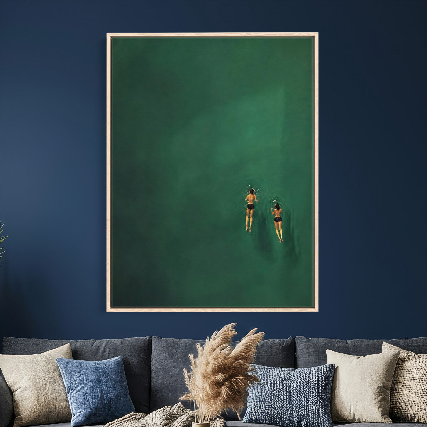 44711396-MGV-CV-24X36 - Minimalist Swimmers Canvas Wall Art Emerald Green Water Painting Print