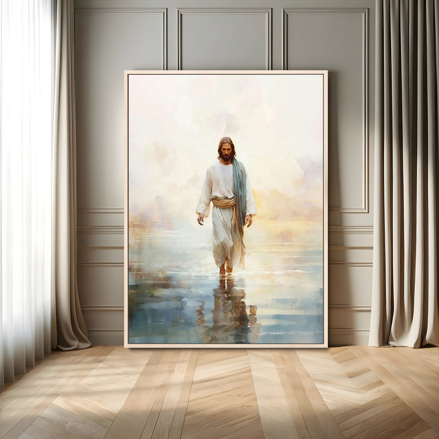 MGV-FC-24X36 - Jesus Walking on Water Wall Art Canvas Print, Christian Wall Art Print, God Jesus Print