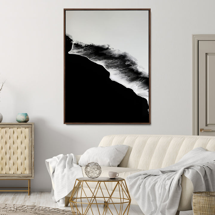 Ocean Wave Wall Art Canvas Print, Abstract Wave Print, Framed Monochrome Sea Art Print, Large Ink Wave Form Printing Perfect for Modern