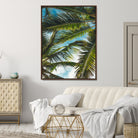 Palm Leaves Wall Art Canvas Print, Framed Tropical Vibes Art Picture Print, Green Foliage Perfect Tropical Boho Decor Artwork