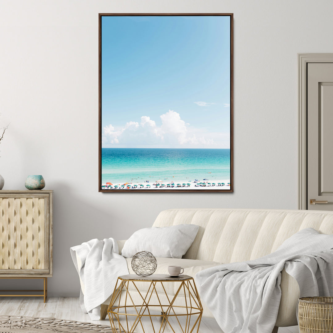Turquoise Ocean Wall Art Canvas Print, Framed Coastal Serenity Art Picture Print, White Sand Beach Perfect Modern Coastal Decor Artwork