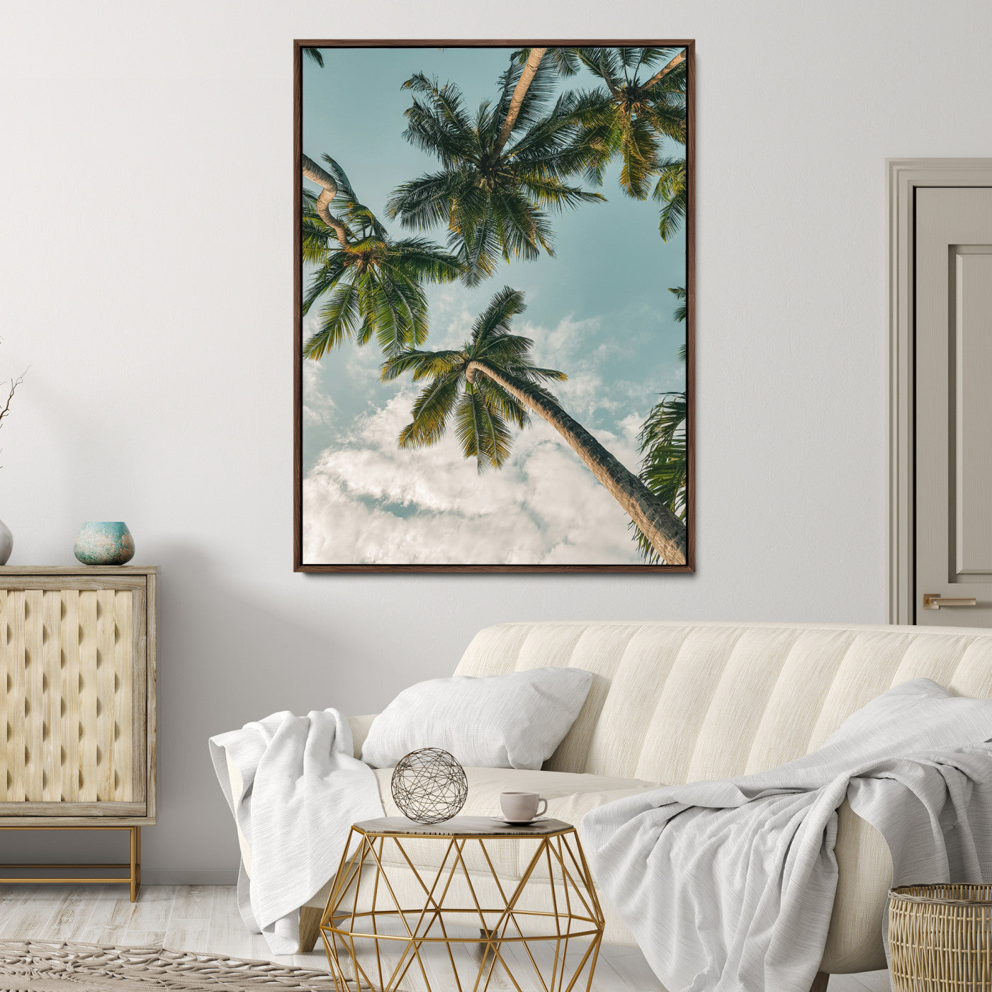 Tropical Palm Trees Wall Art Canvas Print, Framed Coastal Nature Art Picture Print, Relaxing Summer Vibes Perfect Boho Coastal Decor Artwork