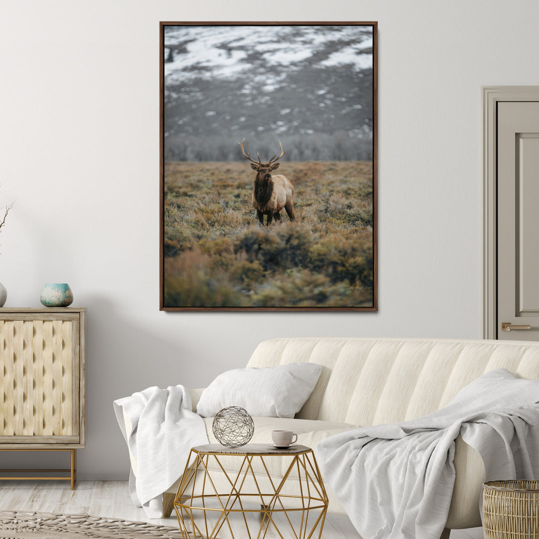 Wild Elk Wall Art Canvas Print, Mountain Wilderness Print, Framed Majestic Animal Art Print, Large Rustic Wildlife Wall Art Printing
