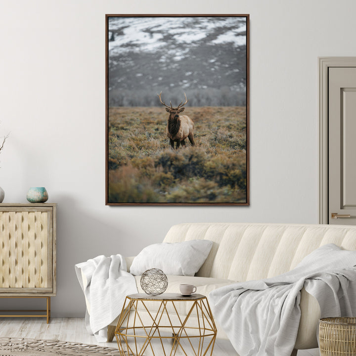 Wild Elk Wall Art Canvas Print, Mountain Wilderness Print, Framed Majestic Animal Art Print, Large Rustic Wildlife Wall Art Printing