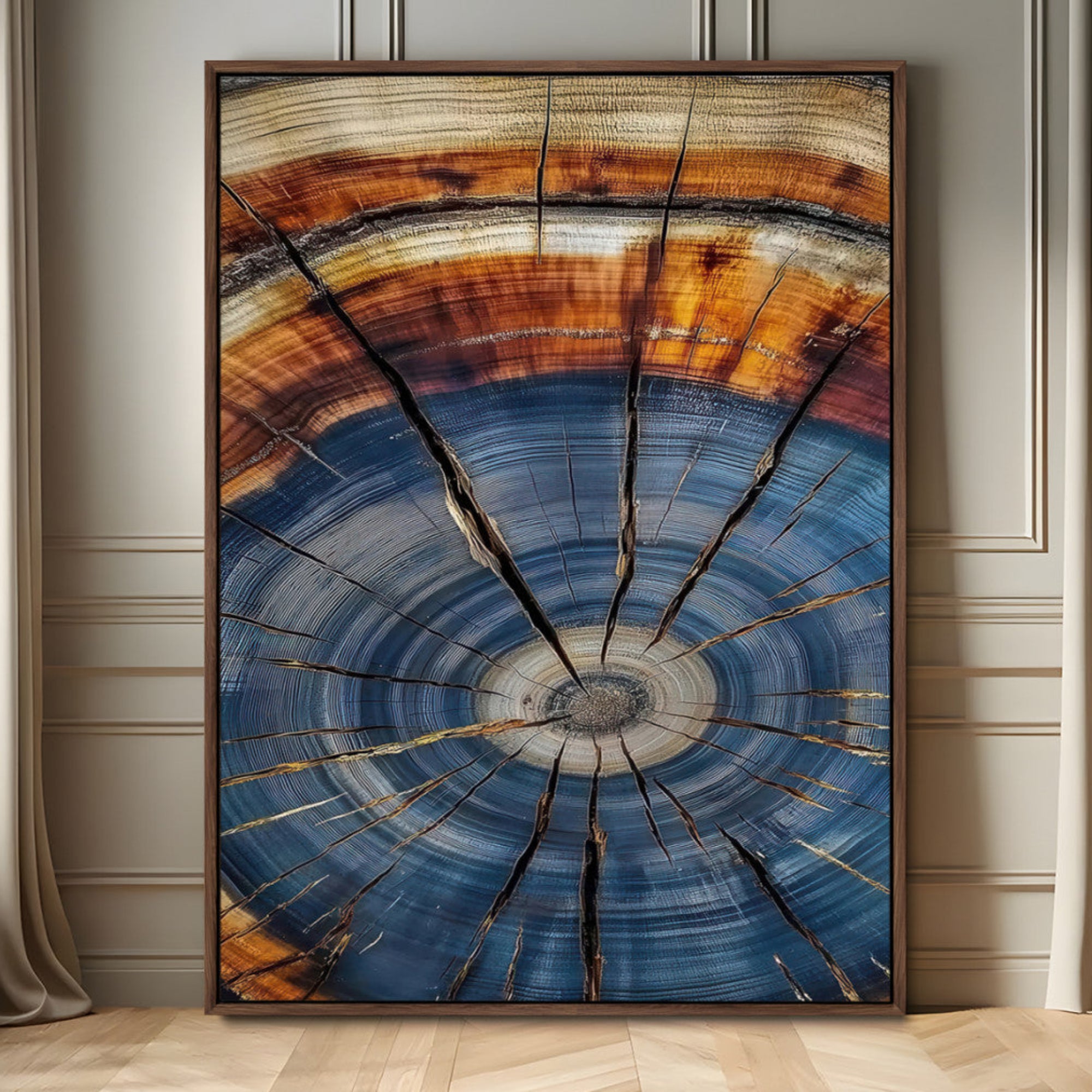 58959380-MGV-FC-24X36_Walnut-Tree Rings Wall Art Canvas Print – Blue Wood Grain Rustic Pattern Natural Texture Artwork for Modern Home Office