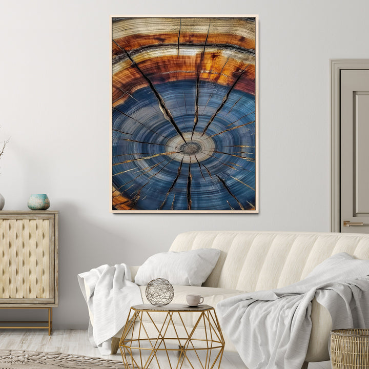 Tree Rings Wall Art Canvas Print, Framed Wood Texture Art Picture Print, Blue Grain Perfect Rustic Modern Decor Artwork, Wood Texture Wall Art Canvas