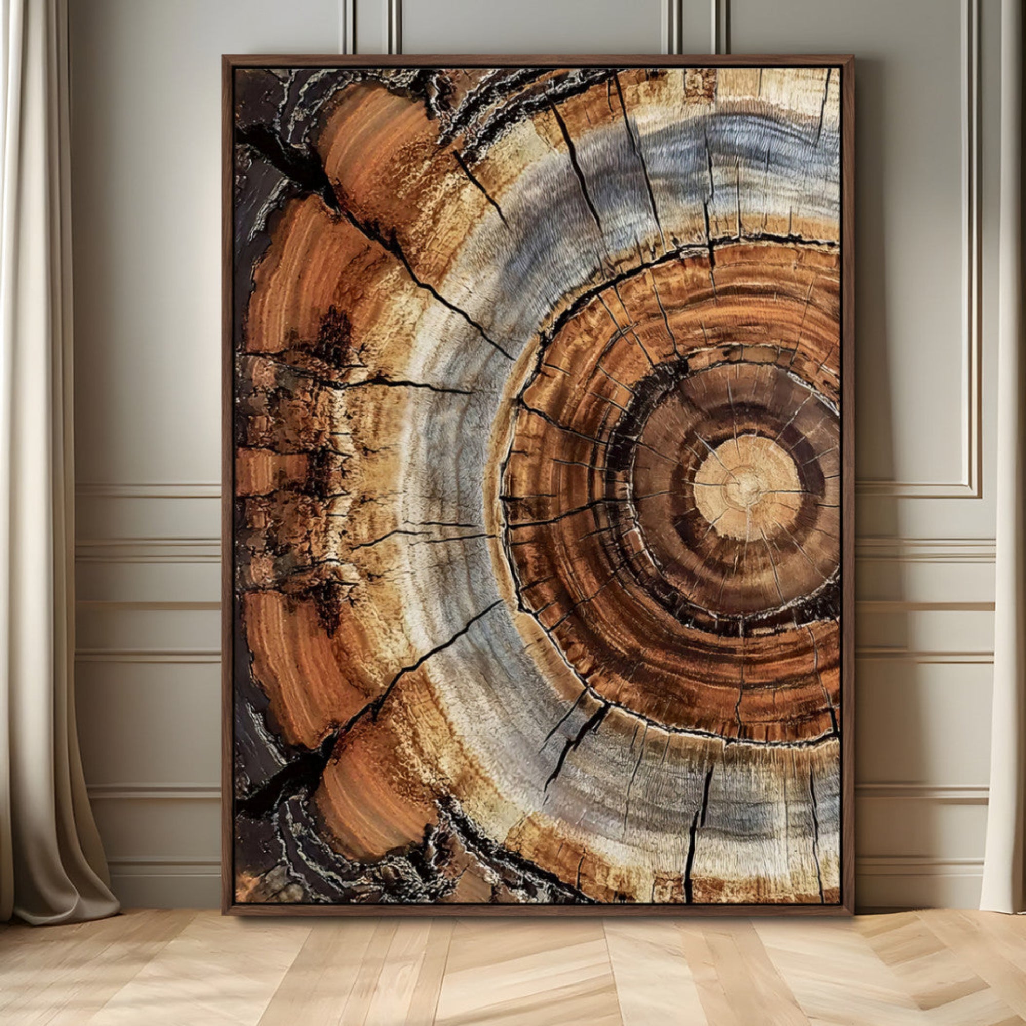 28233914-MGV-FC-24X36_Walnut-Tree Rings Wall Art Canvas Print – Rustic Wood Texture Natural Pattern Earthy Grain Organic Artwork for Home Office