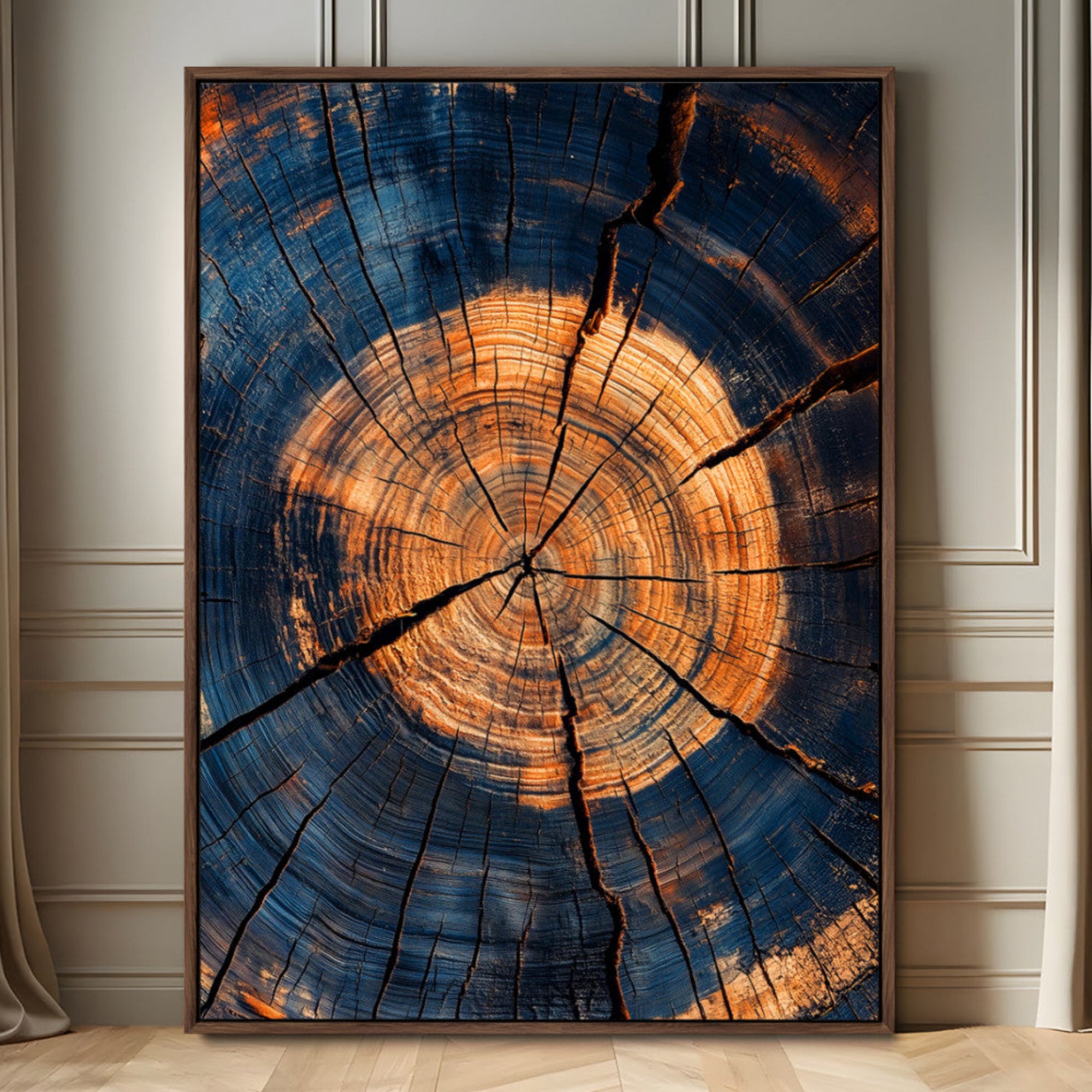70513247-MGV-FC-24X36_Walnut-Tree Rings Wall Art Canvas Print – Rustic Wood Grain Texture Framed Industrial Nature Artwork for Home Office, Living Room