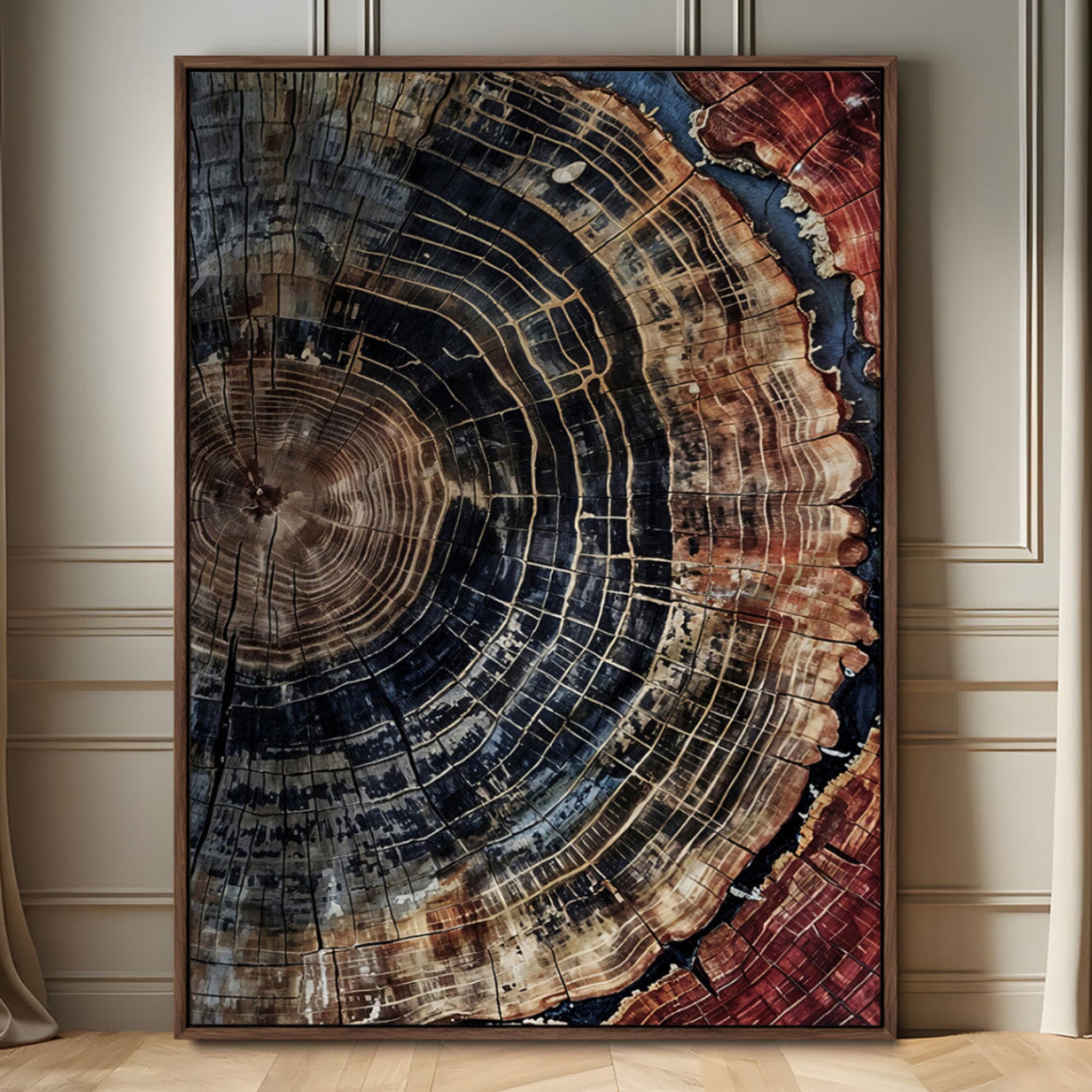 41832869-MGV-FC-24X36_Walnut-Tree Rings Wall Art Canvas Print – Framed Rustic Wood Grain Texture Natural Nature Artwork for Home Office, Living Room