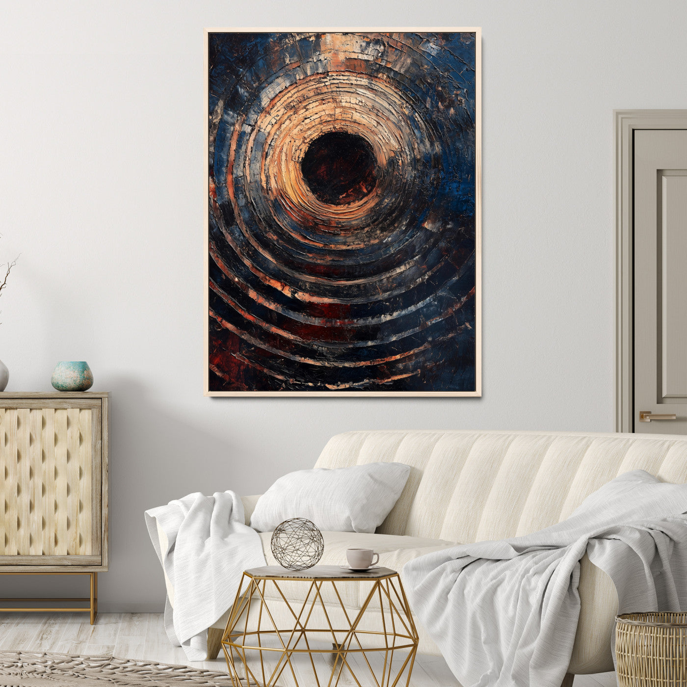 Textured Spiral Wall Art Canvas Print, Framed Abstract Void Art Picture Print, Wooden Vortex Perfect Modern Industrial Decor