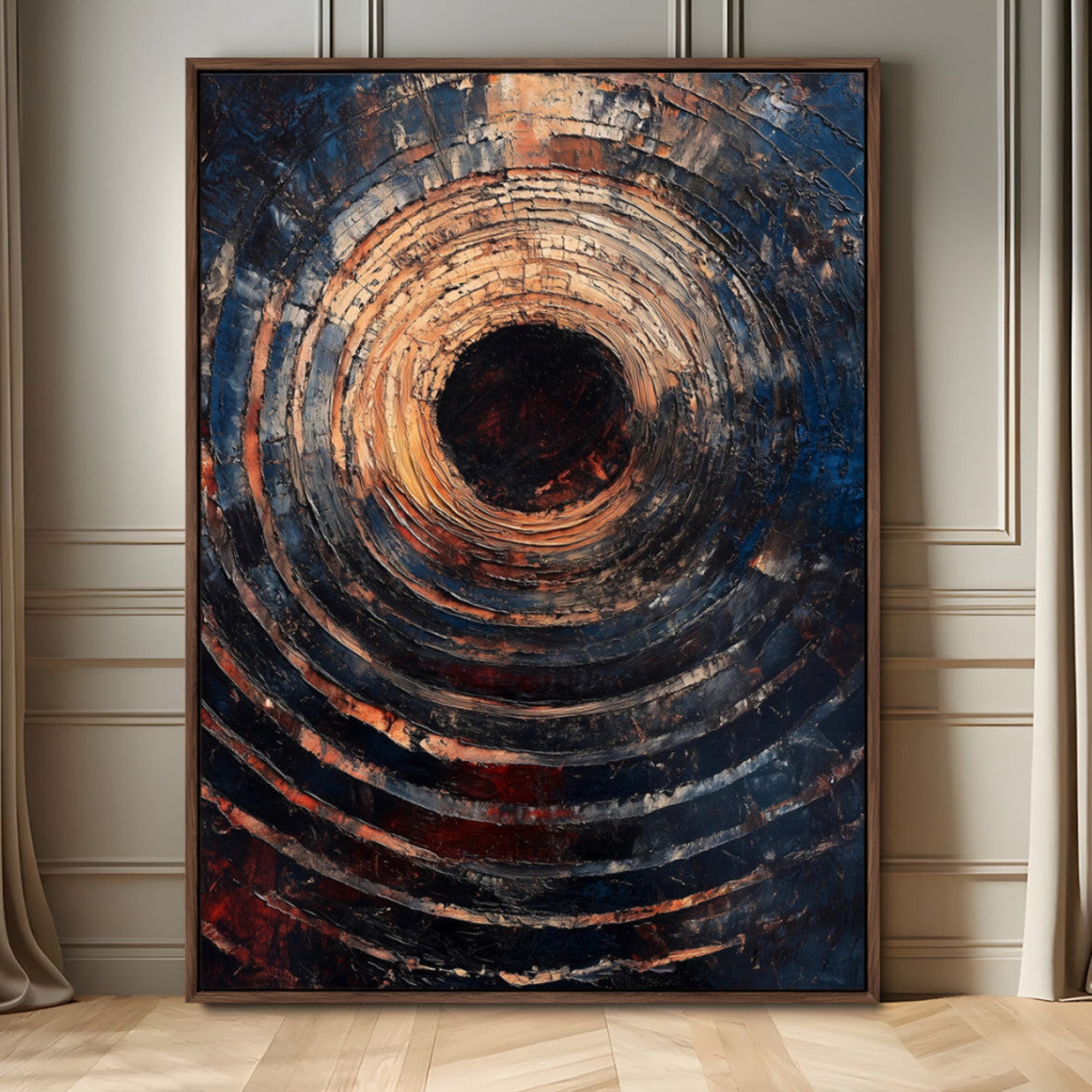 77401573-MGV-FC-24X36_Walnut-Textured Spiral Wall Art Canvas Print – Framed Abstract Wooden Design Modern Artwork for Home, Office Decor
