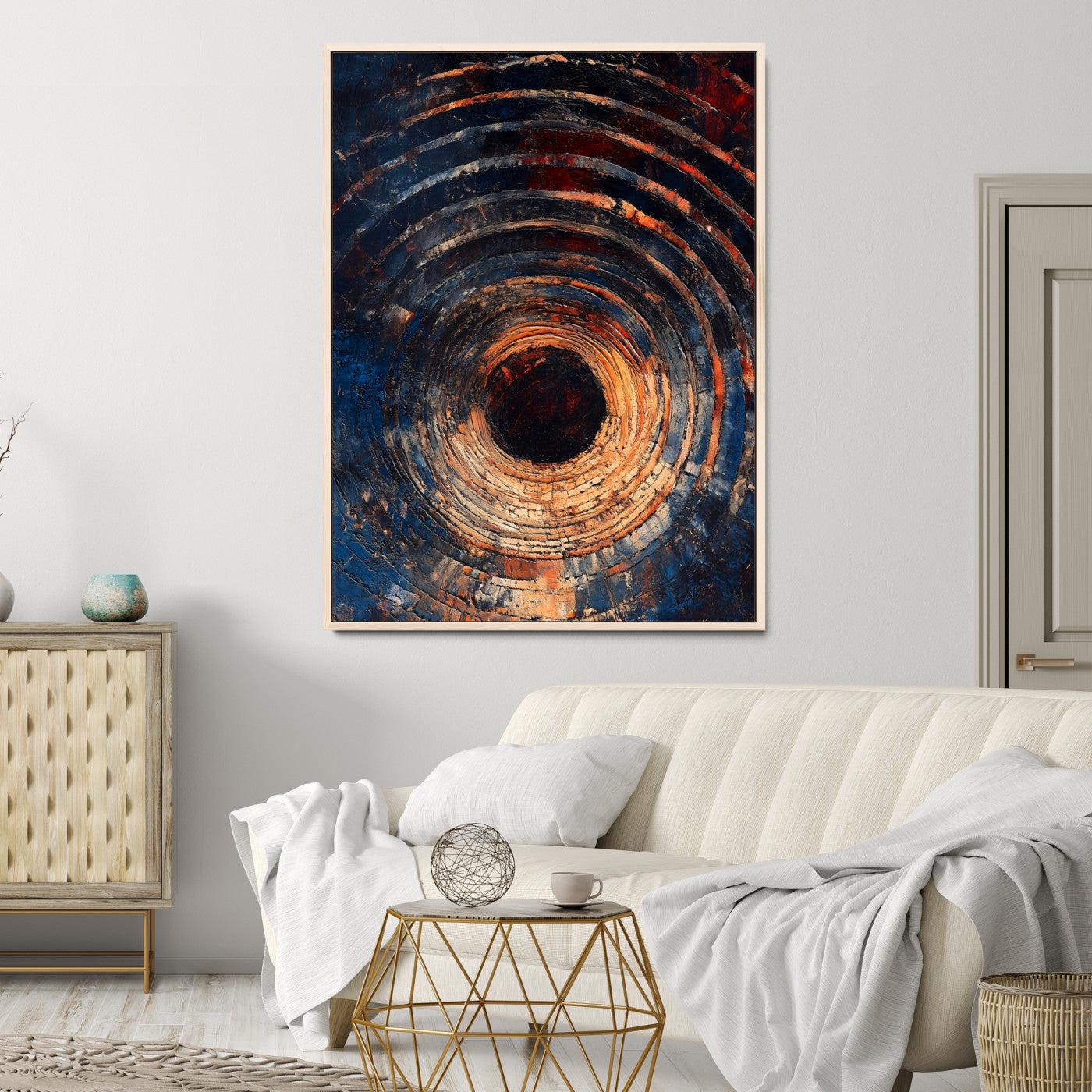 Textured Spiral Wall Art Canvas Print, Framed Abstract Void Art Picture Print, Wooden Vortex Perfect Modern Industrial Decor, Framed