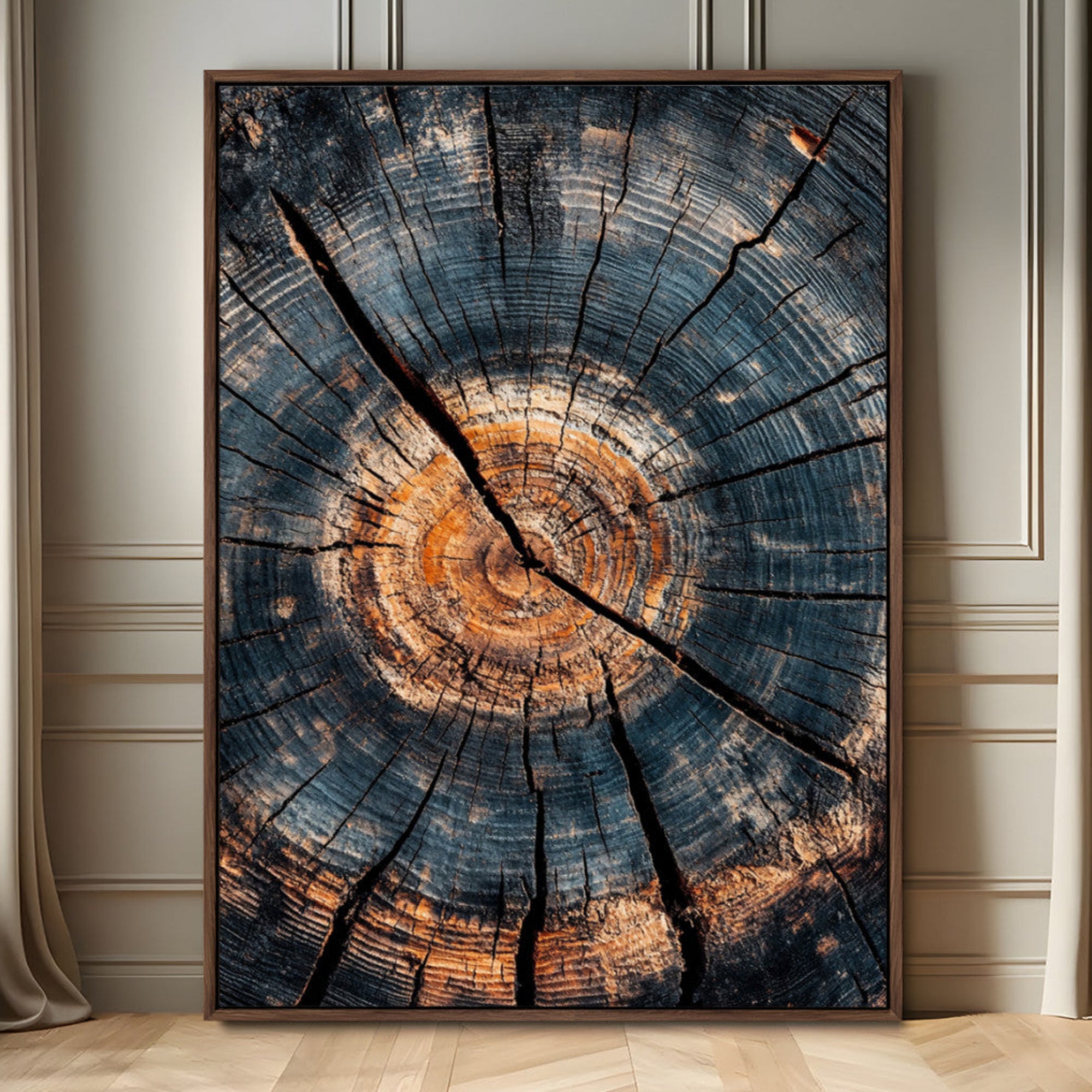 77995348-MGV-FC-24X36_Walnut-Tree Rings Wall Art Canvas Print – Framed Rustic Wood Texture Natural Pattern Artwork for Home and Office Decor