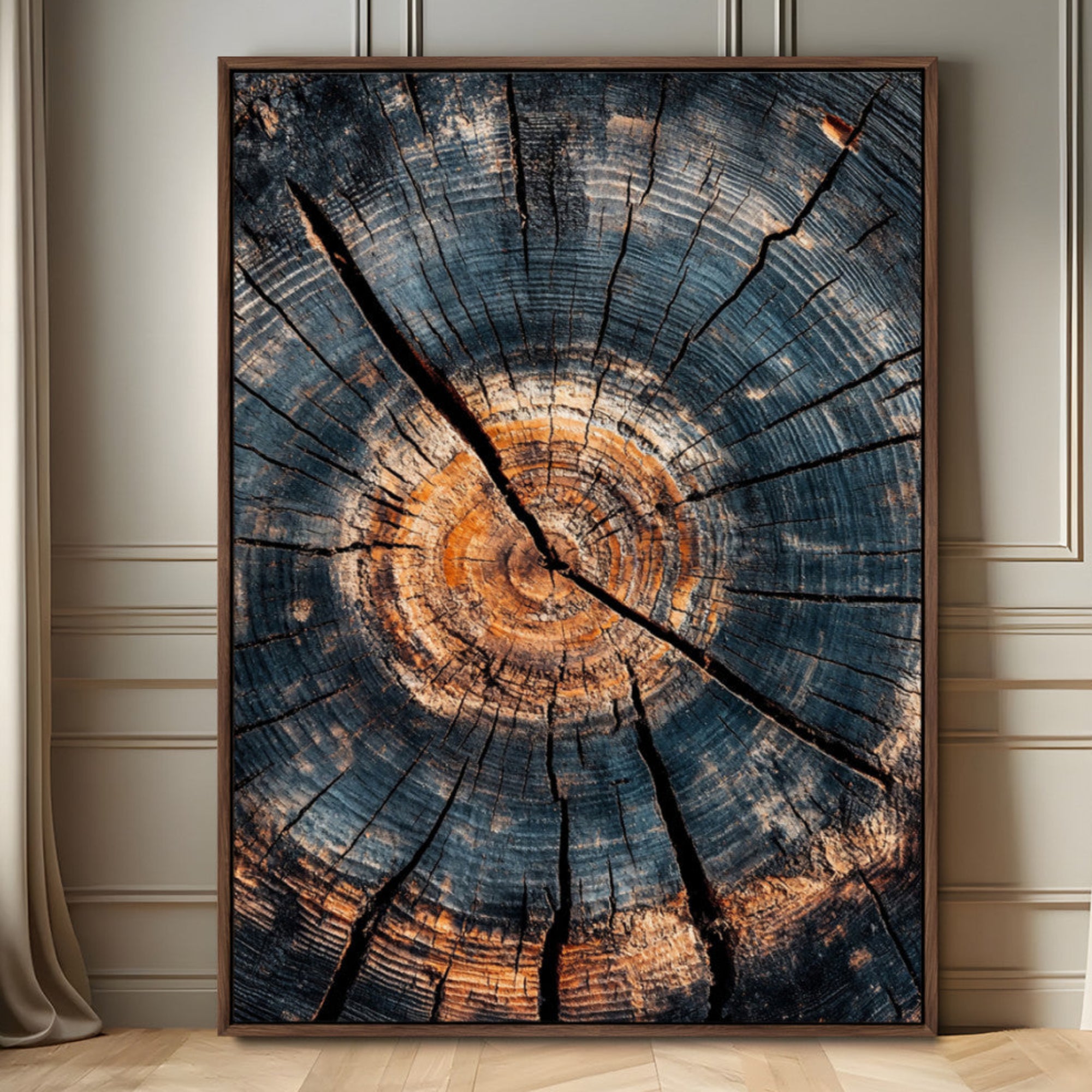 77995348-MGV-FC-24X36_Walnut-Tree Rings Wall Art Canvas Print – Framed Rustic Wood Scene with Natural Texture Artwork for Home, Office