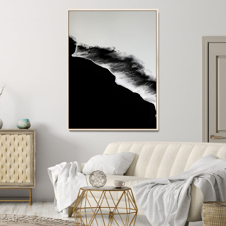 Ocean Wave Wall Art Canvas Print, Abstract Wave Print, Framed Monochrome Sea Art Print, Large Ink Wave Form Printing Perfect for Modern