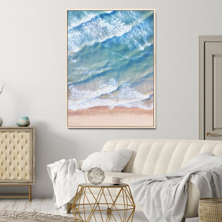 Aerial Ocean Wall Art Canvas Print, Soft Blue Waves Print, Framed Soft Blue Waves Canvas