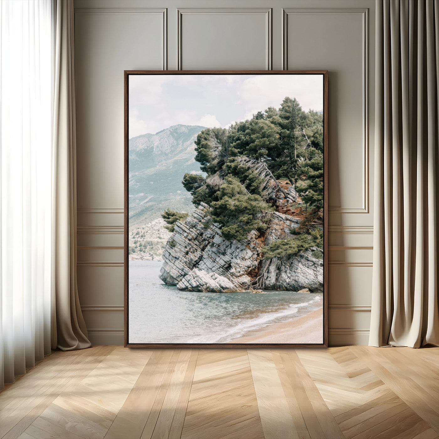 MGV-FC-24X36 - Beach Trees Wall Art Canvas Print, Framed Earthy Beachside Art Picture Print, Beachside Nature Perfect Rustic Coastal Decor Artwork