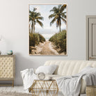 47319550-MGV-FC-36X24-Tropical Beach Wall Art Canvas Print, Framed Rustic Sand Art Picture Print, Palm Tree Perfect Coastal Decor