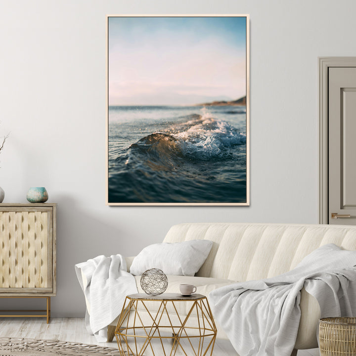 Ocean Waves Wall Art Canvas Print, Framed Coastal Serenity Wall Art Print, Golden Hour Perfect Modern Coastal Decor Artwork