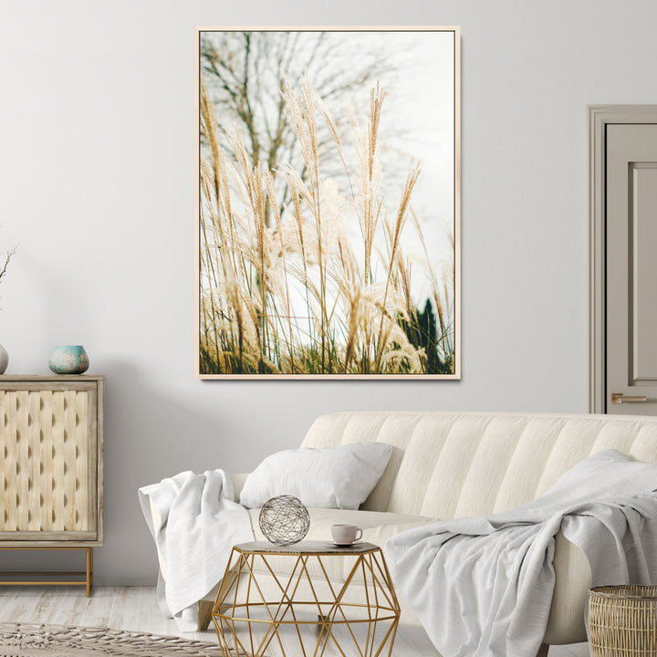 Pampas Grass Wall Art Canvas Print, Framed Neutral Tones Art Picture Print, Minimalist Nature Perfect Boho Minimalist Decor Artwork