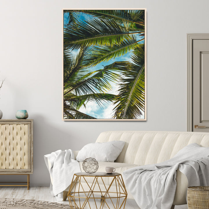 Palm Leaves Wall Art Canvas Print, Framed Tropical Vibes Art Picture Print, Green Foliage Perfect Tropical Boho Decor Artwork