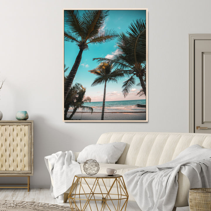 Palm Trees Wall Art Canvas Print, Framed Tropical Beach Art Picture Print, Ocean Breeze Perfect Tropical Coastal Decor Artwork
